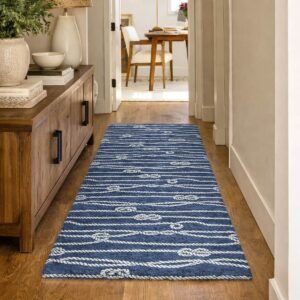 Coastal Blue Striped Runner Rug (80x200cm)