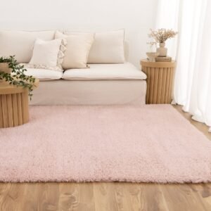 Plush Microfibre Shaggy Rug Blush Pink (120x170cm)